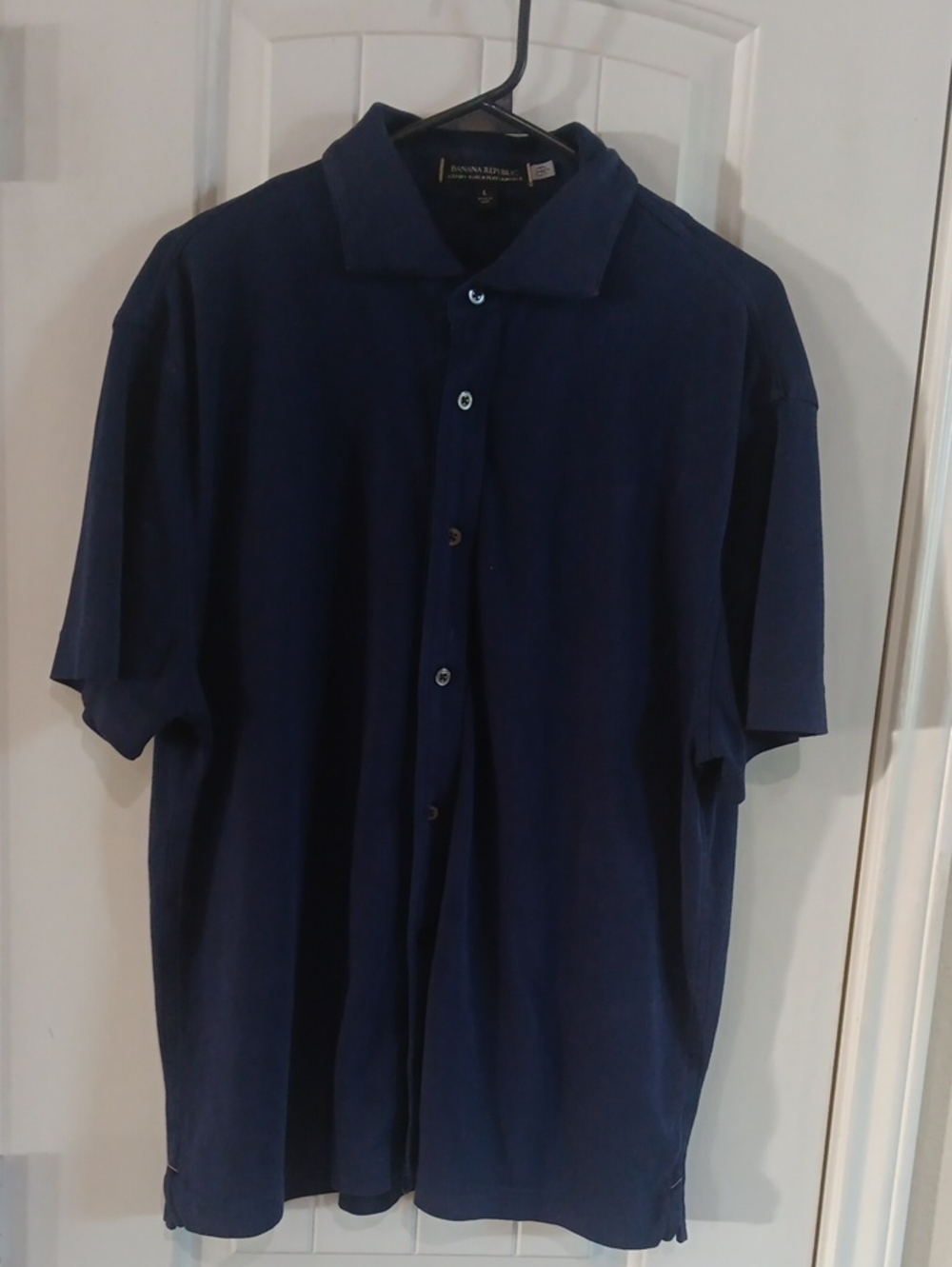 Banana Republic Mens Large Luxury Touch Performance Button Down Polo Blue